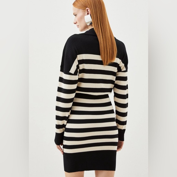 Karen Millen - Viscose blend fly collar rib knit stripe mini dress - Picture 2 of 8